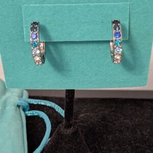 Kurt Geiger Silver Hoop Earrings with Blue Accents